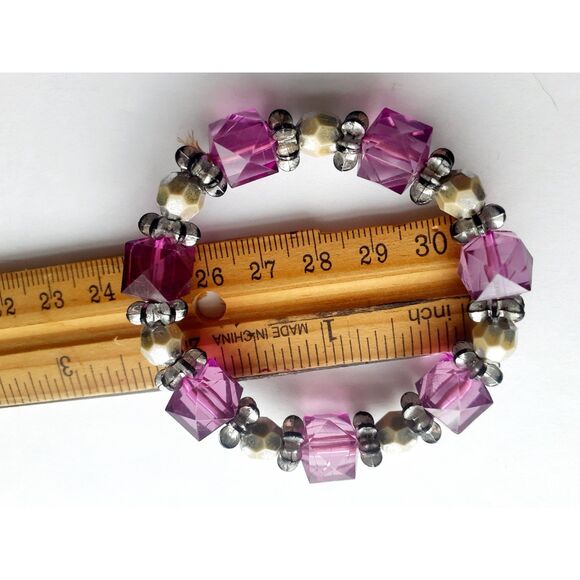 Womens Handcrafted  Purple Crystal Silver Beads Bracelet & Stud Earrings Set - Picture 10 of 10